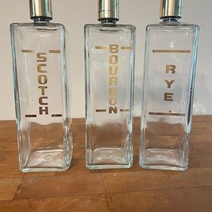 Vintage scotch bourbon, and rye decanters